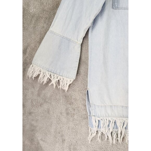 Forever 21 Dress Womens Medium Blue Light Denim Button Up Trumpet Sleeve Mini - Picture 9 of 13